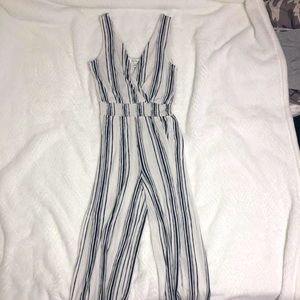 Love Tree Jumpsuit | Size S | White and Dark Navy | V-Neck